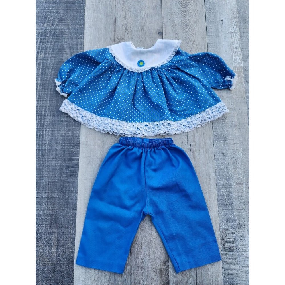 Vintage Mini World Blue Party Dress Size 6-9 Months White Lace Ruffles Bow Pants